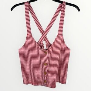 Lumiere Red Blue Striped Cross-Back Button-Front Tank Top Size M Cropped